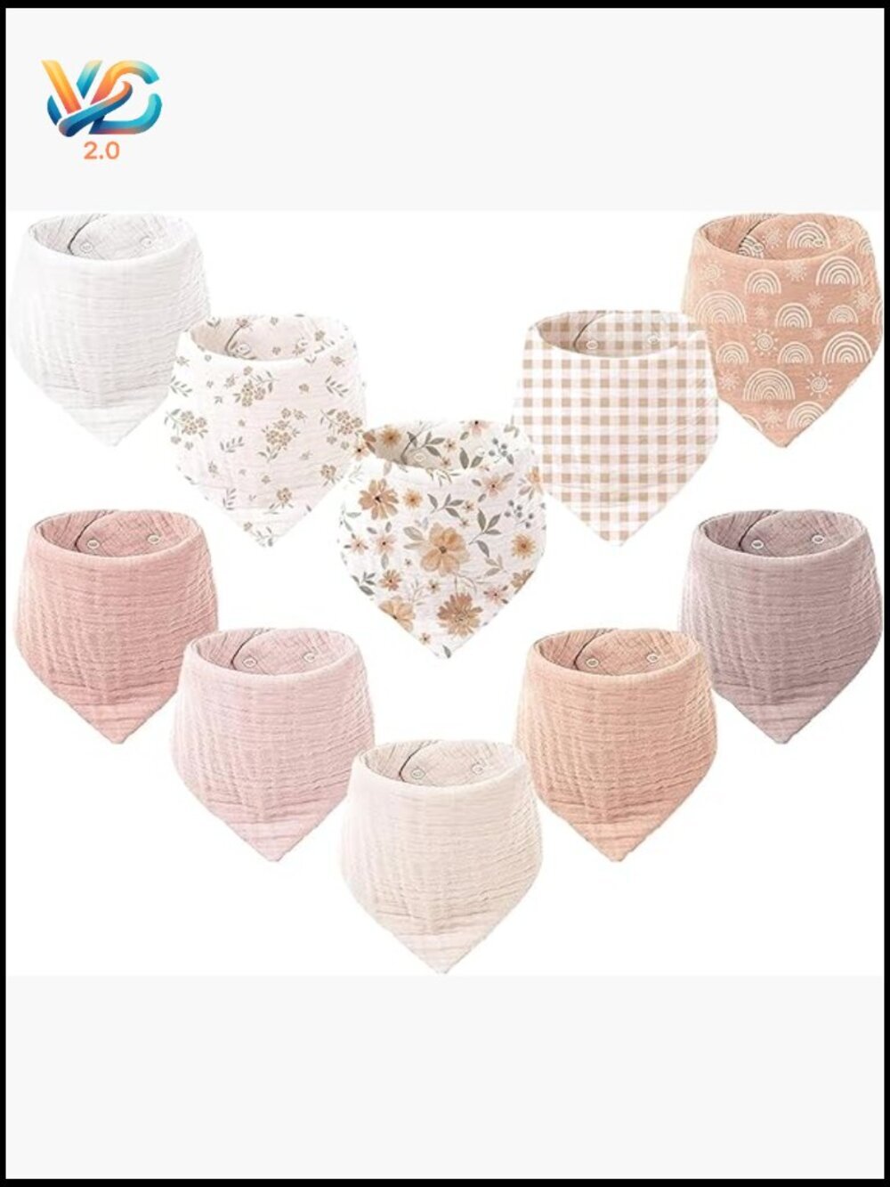 Muslin Bandana Drool Bibs 10 Pack Unisex 100% Cotton Adjustable Snaps